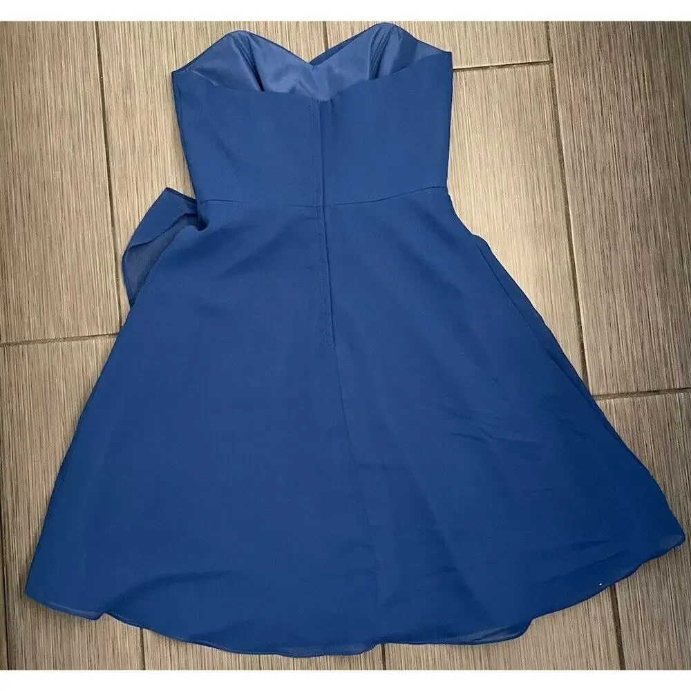 Alfred Angelo Womens Chiffon Dress Size 8 Blue Knee Length Sweetheart Neck
